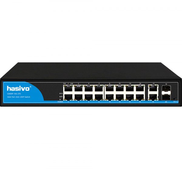 Hasivo 16 Ports Gigabit POE + 2 Gigabit RJ45 Uplinks + 2 Gigabit SFP Uplinks