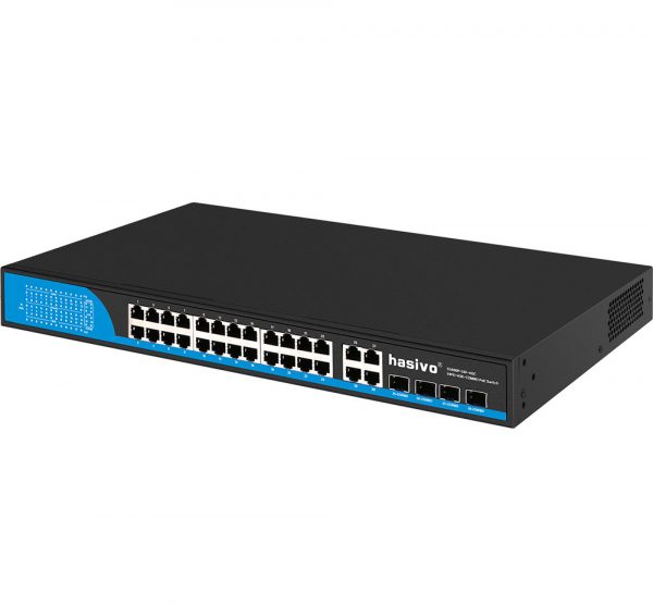 Hasivo 24 Ports 100M POE + 4 Gigabit RJ45 Uplinks + 4 Gigabit SFP Uplinks